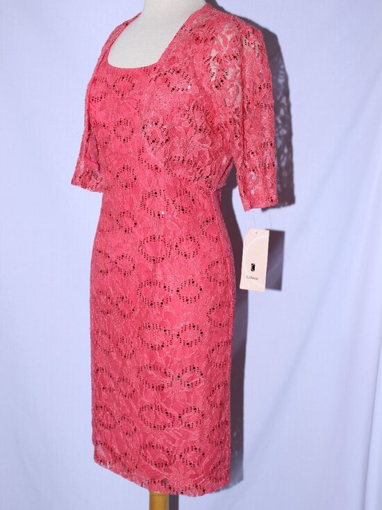 Celavie #2462 Short Lace Formal Mother's Dress With Jacket-Size M- CORAL-NEW - Picture 3 of 7